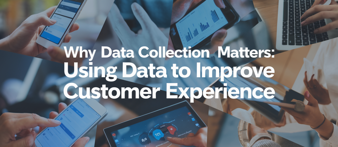 People using digital devices for customer data collection