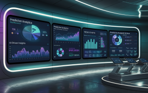 Futuristic analytics dashboard showing predictive data insights